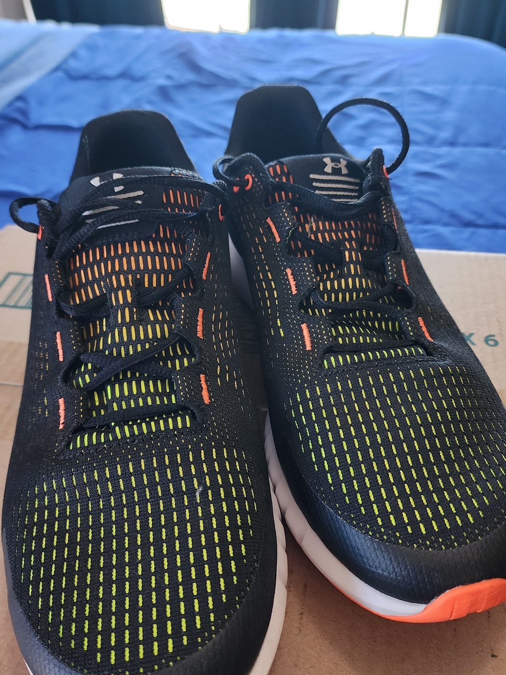 Under Armour Men’s Black Sneakers with Neon Yellow and Orange Details